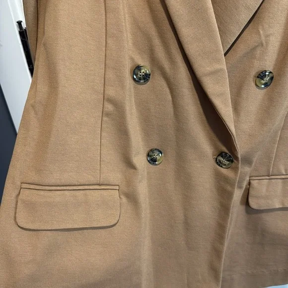 Liverpool X Living in Yellow Becca Double Breasted Tan Blazer Large EUC